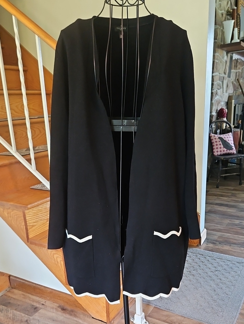👚Talbots Black Open-Front Cardigan Blazer with White Trim